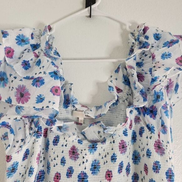 LoveShackFancy Ruffled Floral Mini Dress - Blue and Purple - Picture 4 of 8